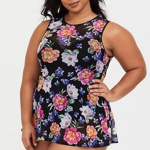 Torrid Floral Mesh Peplum One Piece Swimsuit